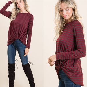 Burgundy Stripe Long Sleeve Twisted Top